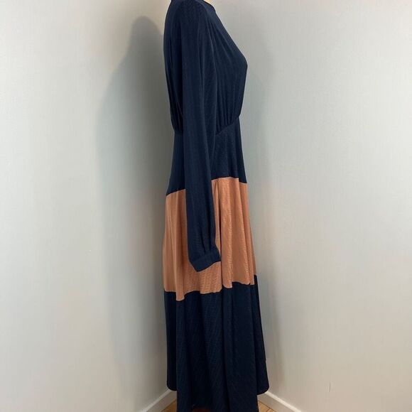 Ghospell Women's Large Colorblock Blue Peach Long Sleeve Maxi Dress Peasant Chic - Picture 4 of 15